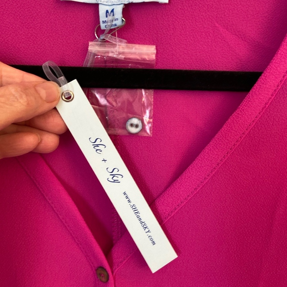NWT She + Sky Fuchsia Button Front Blouse - Small, Medium, Large‎ - Picture 5 of 9